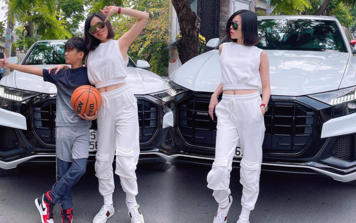 Lệ Quyên không son phấn ra phố diện đồ đôi thể thao cùng con trai cưng