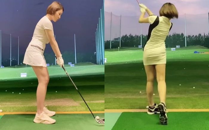 Diện váy ngắn cũn cỡn chơi golf, hotgirl Trâm Anh khiến người xem 'nóng mắt'