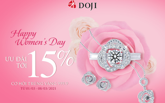 DOJI tung ưu đãi 15% cùng cơ hội trúng vàng 999.9 dịp 8/3