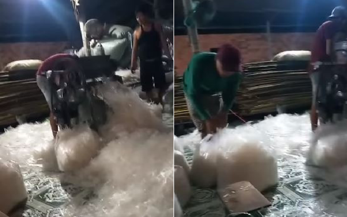'Sởn gai ốc' trước quy trình làm bánh tráng trộn siêu bẩn: Trải dưới sàn, dùng chân giẫm đạp