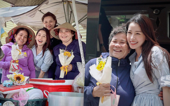 Chi Pu mặc giản dị, rạng rỡ trao quà được cô bán hàng khen xinh, cụ bà xúc động: 'Quý con quá, con gái!'