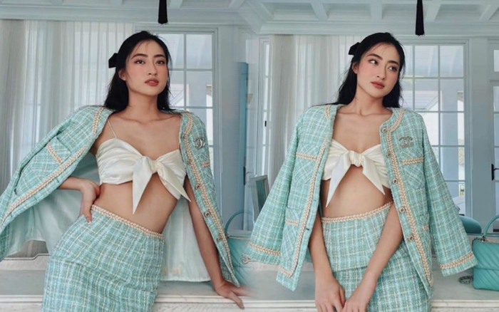 Hoa hậu Lương Thùy Linh mix áo croptop 5cm với set dạ tweed, nửa kín nửa hở hút hồn mọi ánh nhìn