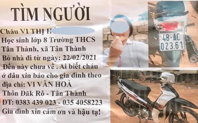 Công an phát thông báo tìm nữ sinh 14 tuổi ở Đắk Nông mất liên lạc hơn nửa tháng