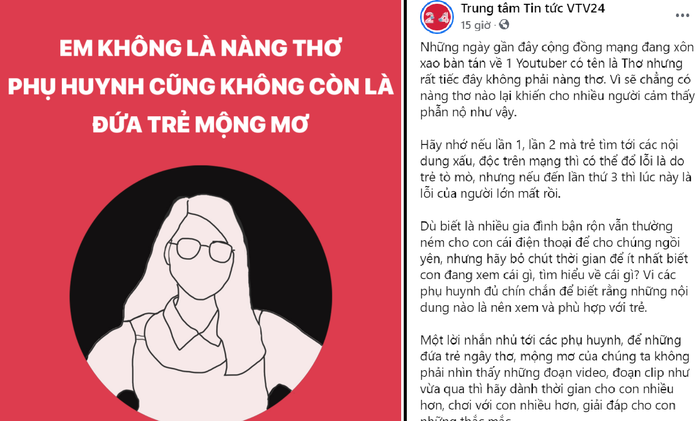 VTV24 đăng tâm thư dài liên quan đến YouTuber Thơ Nguyễn: Em không là nàng thơ