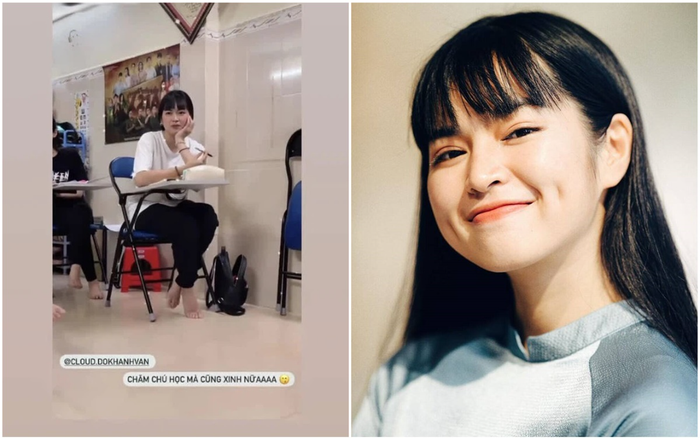 'Bánh bèo' Khánh Vân 'Mắt biếc' khoe ảnh bị bạn chụp trộm trong lớp học, thần thái xinh đẹp khỏi bàn cãi