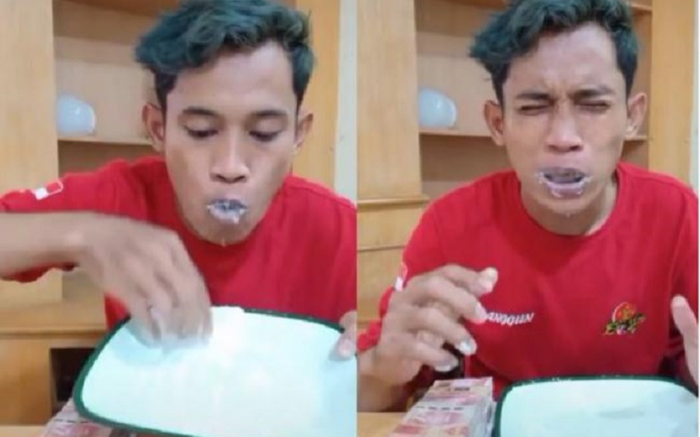 Ăn 4 gói muối 1 lúc để nhận tiền thưởng, vẻ mặt đau đớn của TikToker khiến nhiều người lo lắng