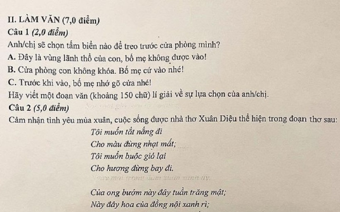 Đề văn 'tấm biển treo trước cửa phòng' khiến dân mạng tranh cãi dữ dội