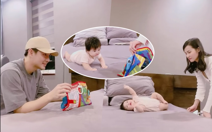 Đông Nhi - Ông Cao Thắng tập bò cho con gái cưng, Winnie xứng danh nhóc tỳ nghị lực nhất vbiz