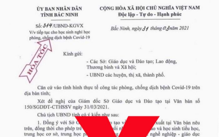 Bắc Ninh truy tìm người giả mạo văn bản tỉnh cho học sinh nghỉ học từ ngày Cá tháng tư