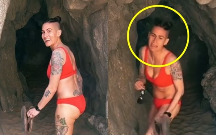 Khám phá hang động ven biển, cô gái mặc bikini kinh hãi quay đầu bỏ chạy