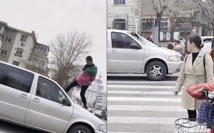 Đánh ghen 'căng đét': Vợ đạp vỡ kính chắn gió, chồng đứng yên cho 'chính thất' xử lý 'tiểu tam'