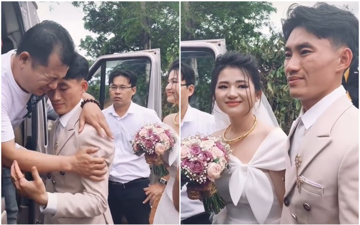 Tiễn gia đình nhà gái về sau đám cưới, chú rể ôm bố vợ khóc nức nở khiến dân mạng thích thú