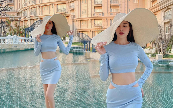 Ninh Dương Lan Ngọc sang chảnh trong set đồ khoe eo 'lộ liễu' bên bể bơi