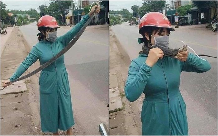 Cô nàng quấn rắn quanh cổ khiến dân mạng khiếp sợ: 'Quay xe vào chợ mua sả và lá lốt về làm chả'