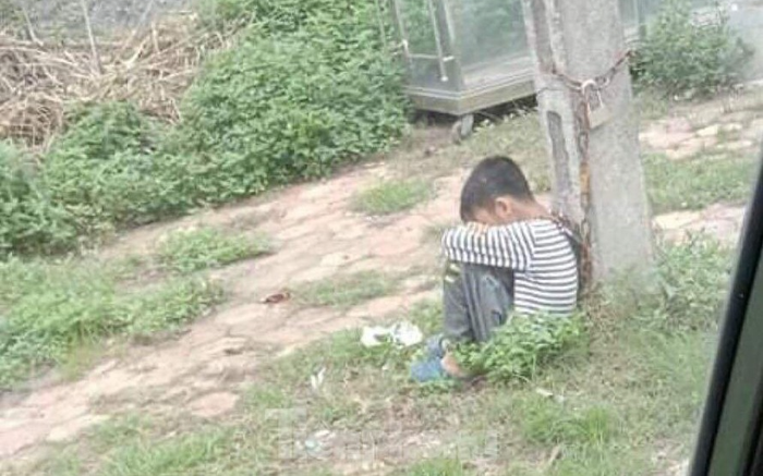 Cha ruột xích cổ con trai 10 tuổi vào cột điện ven đường do lười học