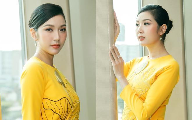 'Nàng thơ' Thúy Vân đài các với áo dài vàng rực rỡ: Nhan sắc Á hậu Quốc tế khó ai sánh bằng!