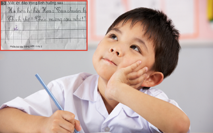 Đề bài yêu cầu viết câu hồi đáp, cậu bé trả lời 1 từ khiến dân mạng không thể nhịn cười