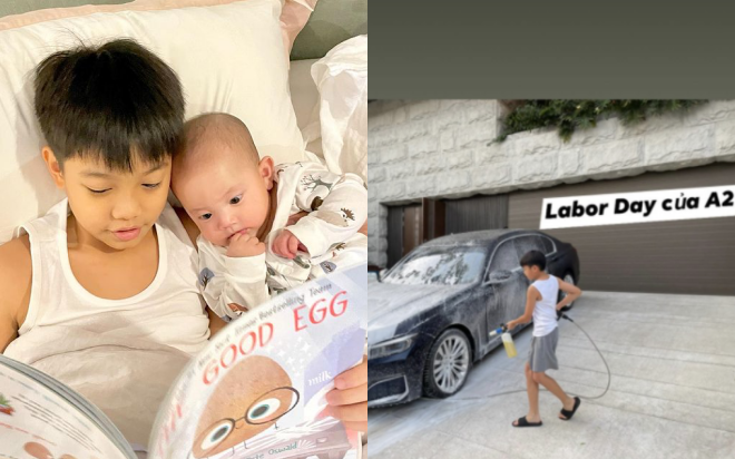 Subeo rửa siêu xe cho bố Cường Đô la trước khi qua nhà mẹ Hà Hồ chơi với 2 em Lisa - Leon?