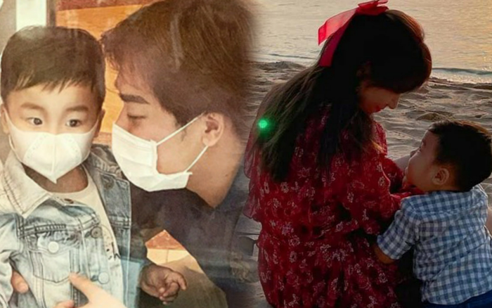 Dù đeo khẩu trang, con trai Hoà Minzy vẫn lộ nét giống hệt bố đại gia