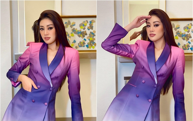 Khánh Vân nổi bật với bộ vest ombre, chính thức bước vào ngôi nhà chung để giành vương miện Miss Universe