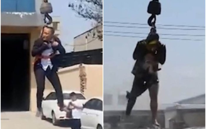 Chú rể bị treo lên cần cẩu gặp sự cố 'lộ hàng', dân mạng phẫn nộ với trò đùa phản cảm