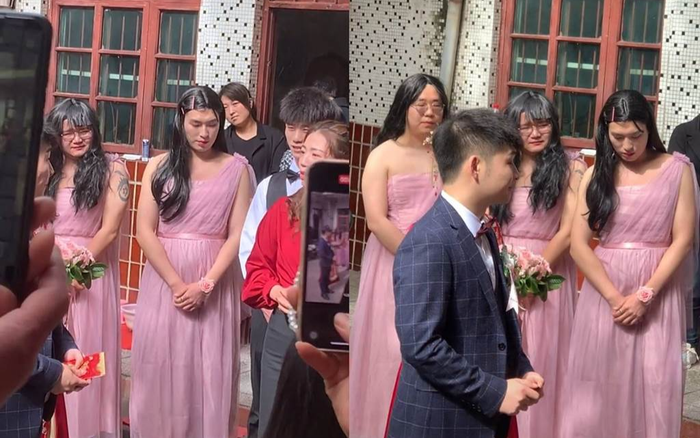 Phù dâu cúi đầu e thẹn khiến chú rể không dám nhìn, dân mạng bật cười khi soi kỹ ảnh