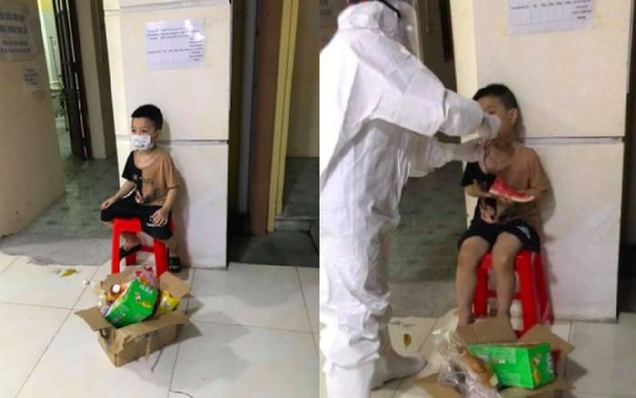 Bé trai 6 tuổi một mình đi nhận kết quả dương tính SARS-CoV-2: Ánh mắt ngơ ngác, ngồi nép vào cánh cửa