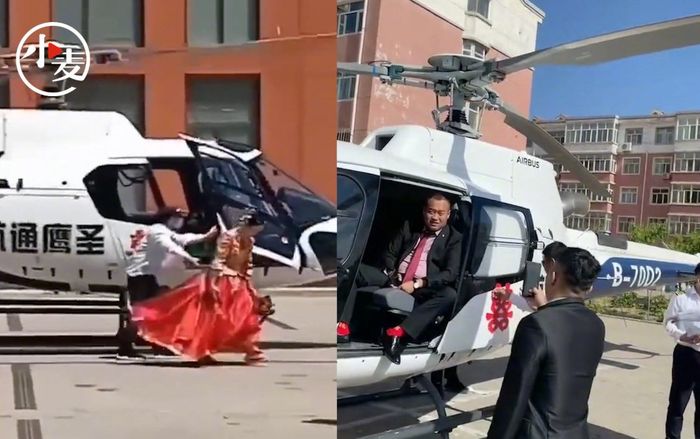 Clip: Chú rể dùng trực thăng đón dâu, quãng đường di chuyển gây tranh cãi mạng xã hội
