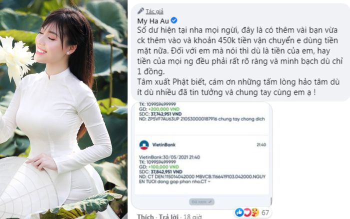 Âu Hà My đăng ảnh làm từ thiện, nhưng không quên công khai hóa đơn: 'Minh bạch dù chỉ 1 đồng'