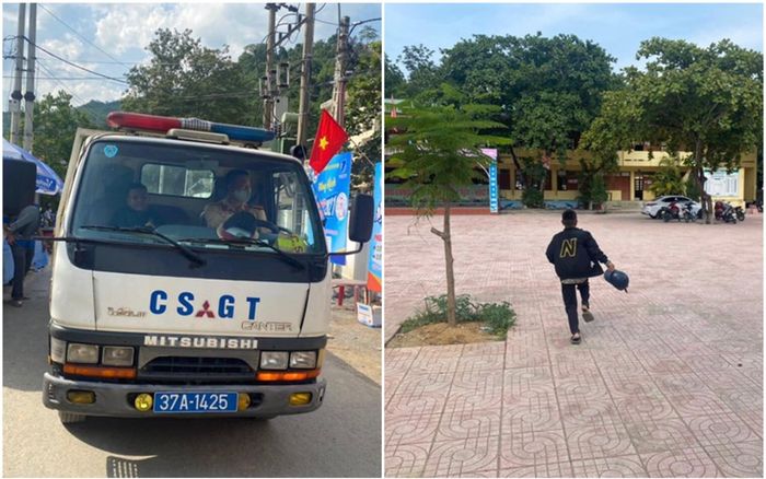 Thí sinh bị hỏng xe, chiến sỹ CSGT dùng xe chuyên dụng đến đón