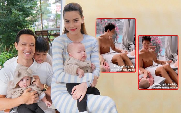 Lisa và Leon thích thú, cười không ngớt khi được ba Kim Lý hát cho nghe