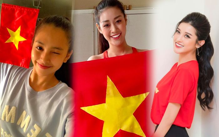 Khánh Vân - Tiểu Vy - Thúy Vân - Huyền My đồng loạt mặc áo cờ đỏ sao vàng cổ vũ đội tuyển Việt Nam