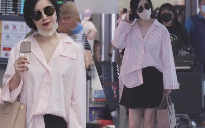 Phạm Băng Băng diện đồ 'xộc xệch' ra sân bay, vô tư thoải mái ăn kem mà vẫn viral mạng xã hội