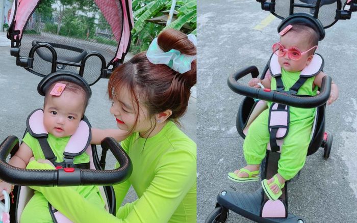 Bà xã Mạc Văn Khoa và bé Minnie 'chơi nổi' khi diện đồ xanh chuối, netizen khen ngợi không ngớt