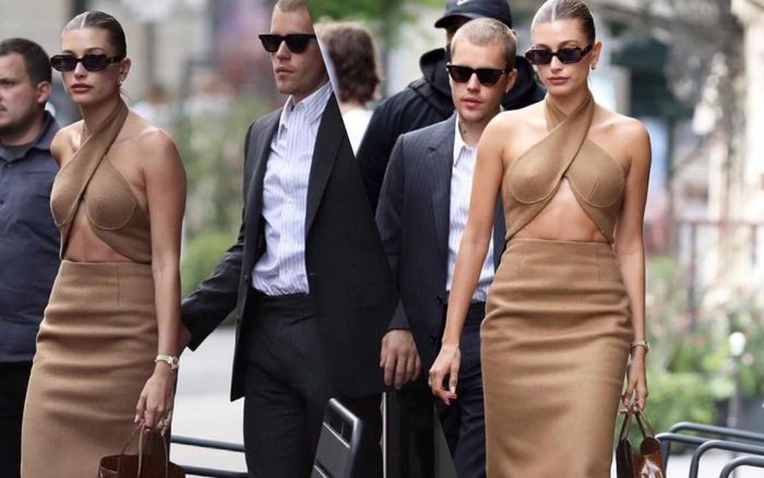 Vợ Justin Bieber mặc váy yếm hở hang đi gặp Tổng thống Pháp gây tranh cãi