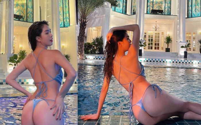 Clip Ngọc Trinh khoe vòng 3 'căng đét' tại bể bơi của Vũ Khắc Tiệp, còn đòi mai dọn qua ở liền
