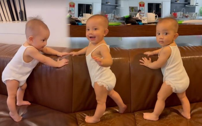 Vừa tập đứng không lâu, Lisa nhà Hà Hồ đã bước đi đầy tự tin 'ăn đứt' Leon