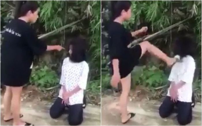 Nữ sinh buộc phải quỳ dưới đất, liên tục bị đá vào mặt gây phẫn nộ