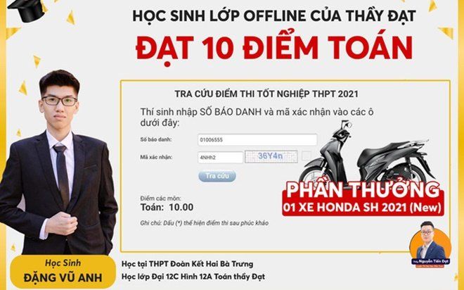 Xuất sắc đạt điểm 10 Toán thi tốt nghiệp THPT, nam sinh được thầy giáo 'thưởng nóng' xe SH
