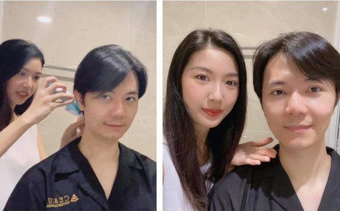 Á hậu Thúy Vân được khen hết lời khi cắt tóc cho chồng cực đẹp trong mùa dịch