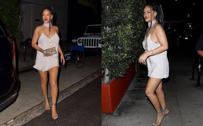 Nữ tỷ phú đô la Rihanna mặc váy ngủ không nội y đi ăn tối