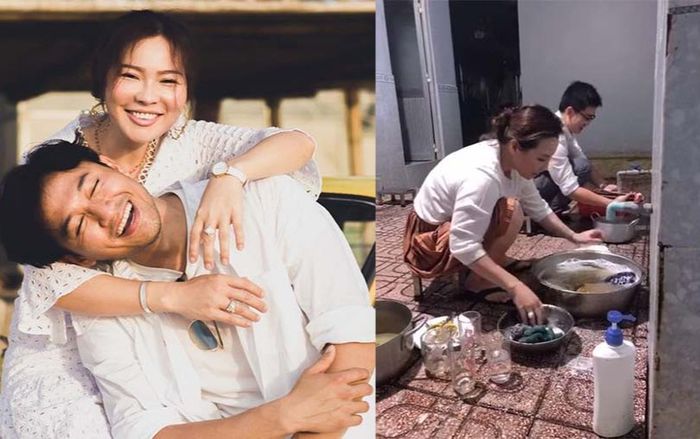 Sở hữu tài sản bạc tỉ, vợ doanh nhân của Quý Bình vẫn mang dép lê, ngồi bệt rửa chén