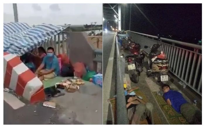 Hàng chục người cố tình từ Hà Nội về quê Thái Bình, bị 'mắc kẹt' phải căng bạt ăn ngủ trên cầu