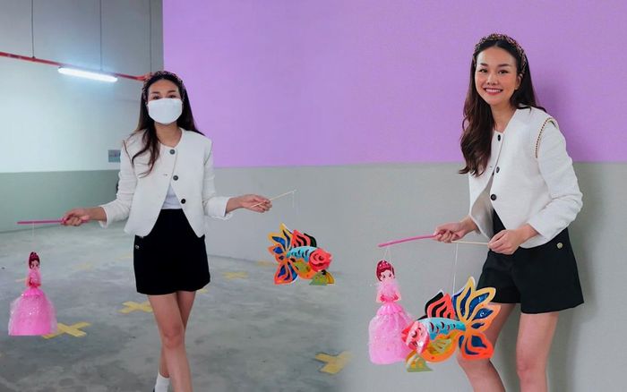 Siêu mẫu Thanh Hằng xách lồng đèn đi chơi trung thu bị 'bảo vệ' để ý