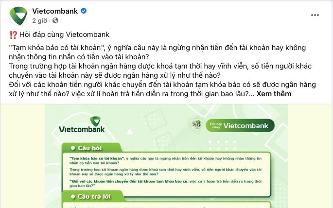 Netizen tiếp tục chất vấn sau khi fanpage Vietcombank thông tin chi tiết về 'tạm khóa báo có'