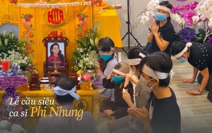 Lễ cầu siêu ca sĩ Phi Nhung: Con trẻ đầu đội khăn tang, Hồ Văn Cường thất thần nhìn di ảnh mẹ