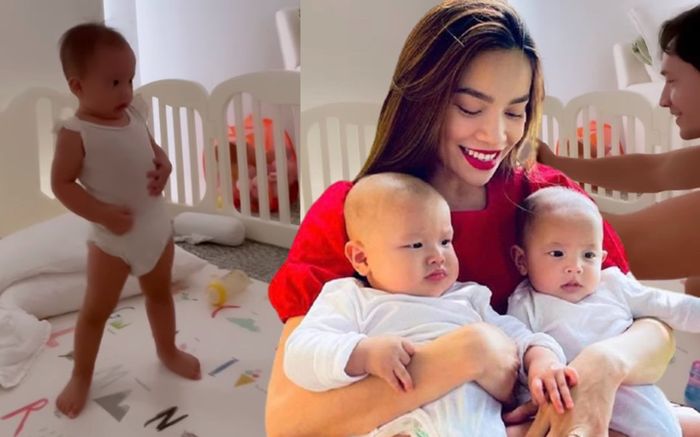 Hồ Ngọc Hà khoe clip Kim Lý tập đi cho Lisa, nhóc tỳ 'té lên té xuống' những vẫn kiên trì