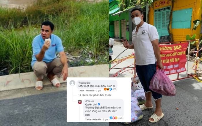 Bị chê bai 'làm màu' khi mang dép tổ ong ngồi lề đường ăn bánh mì, Quyền Linh phản hồi 'sắc bén' anti-fan
