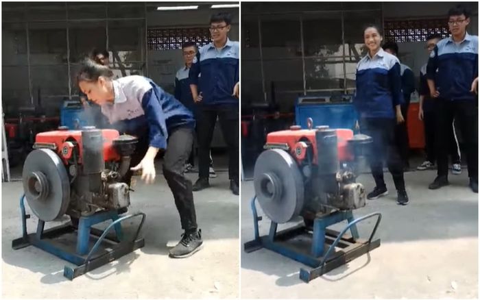 Clip: Nữ sinh ĐH Sư phạm Kỹ thuật quay máy nổ 'êm ru' khiến dân tình xuýt xoa