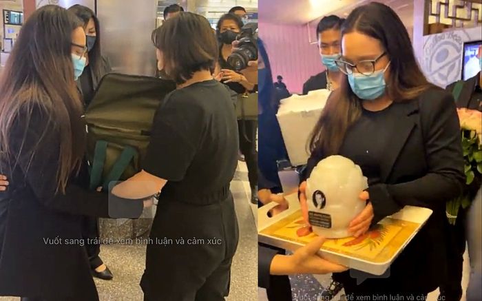 Con gái ruột Phi Nhung sụt sùi nước mắt đón nhận hũ tro cốt mẹ từ nghệ sĩ Việt Hương
